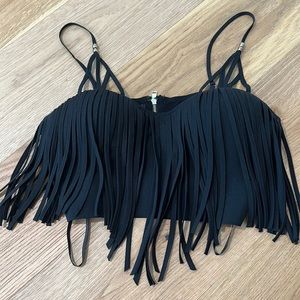 Bebe black fringe crop XS